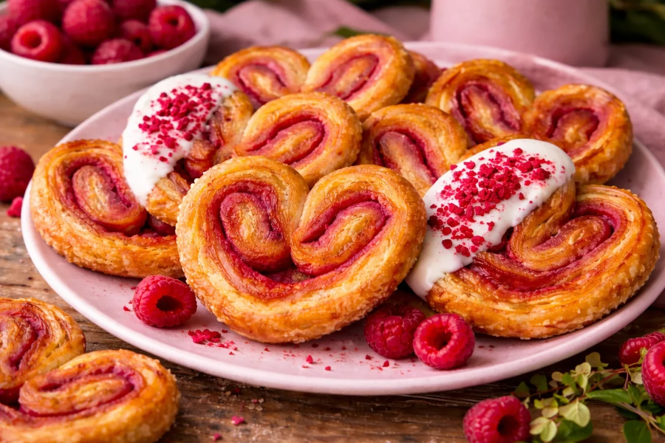 Raspberry Palmiers Heart Shaped Cookies