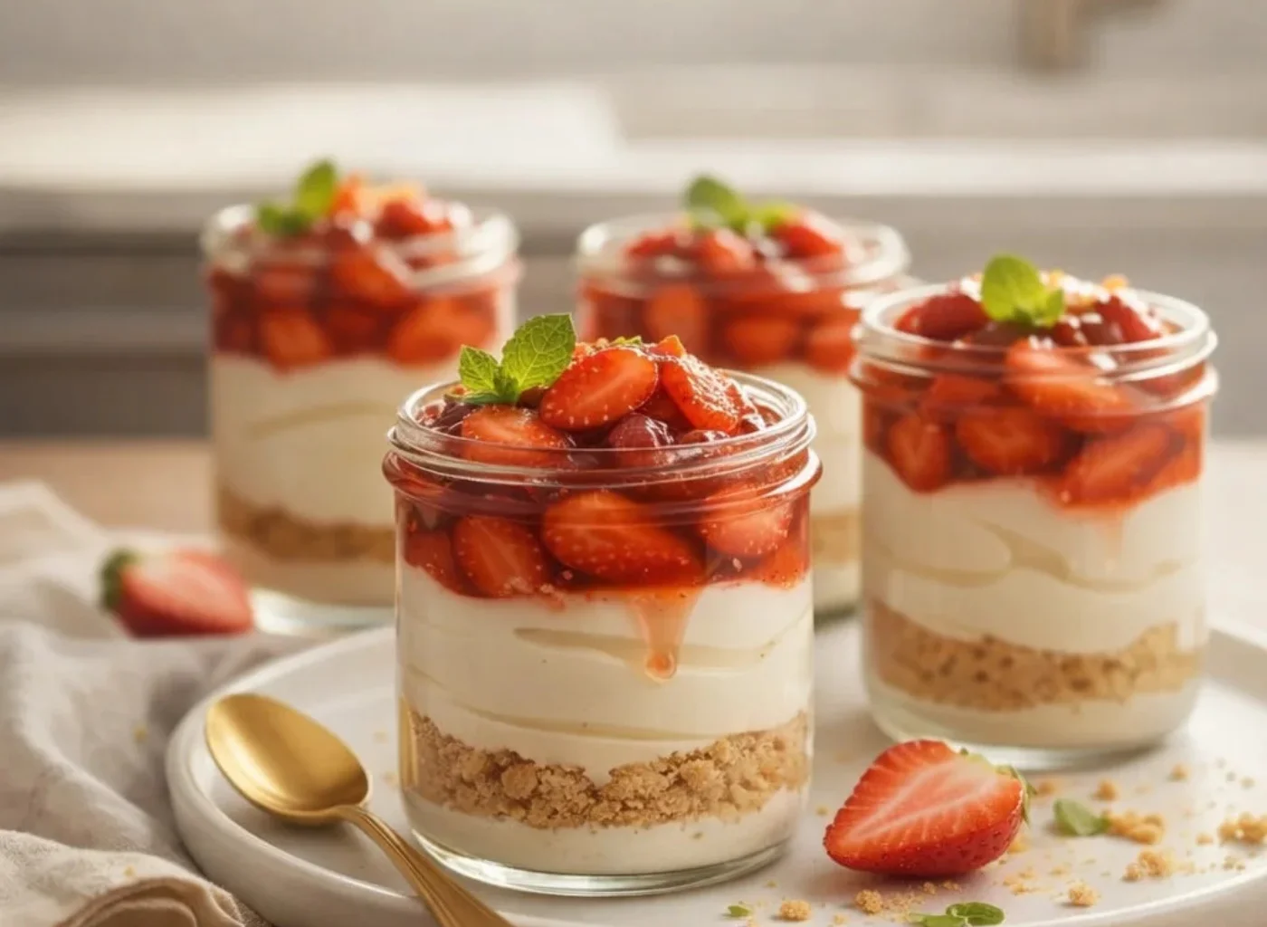 Easy No-Bake Strawberry Cheesecake Jars 15-Minute Recipe