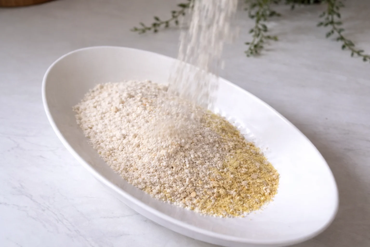 Breadcrumb mixture ready for coating cones