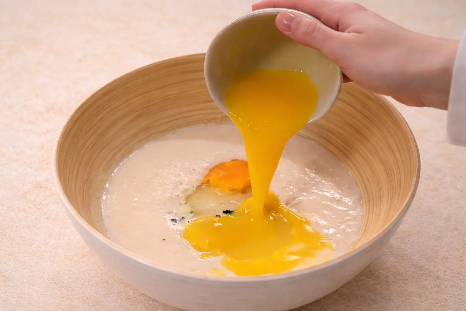 Mixing dough ingredients in a bowl