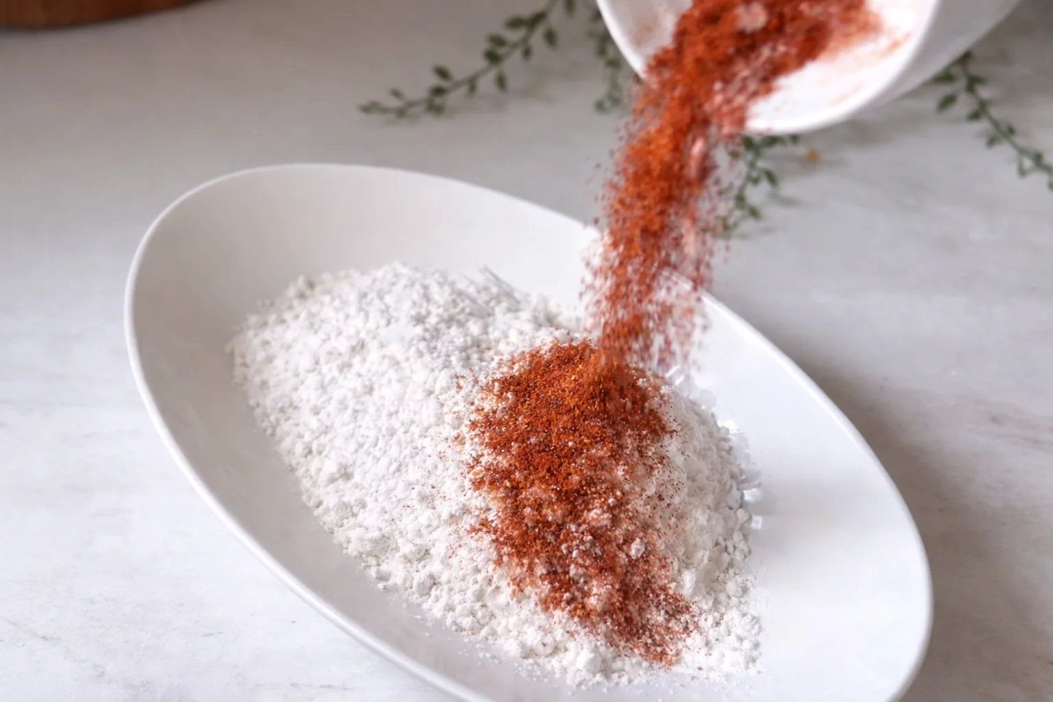 Mixing flour and spices for coating preparation
