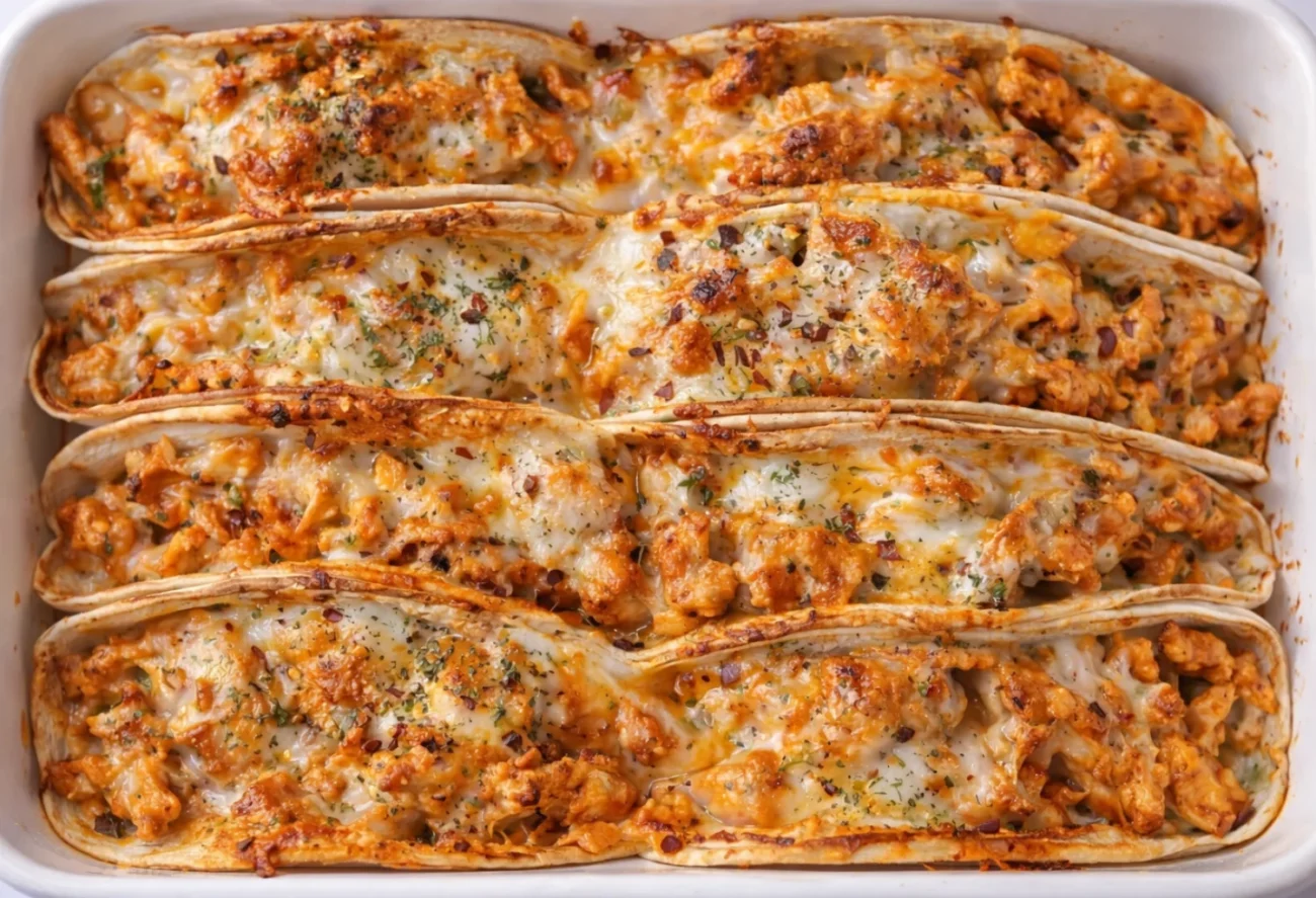 Crispy baked chicken tacos filled with juicy seasoned chicken and melted cheese, wrapped in golden tortillas and finished with herbs for a cozy, savory bite.
