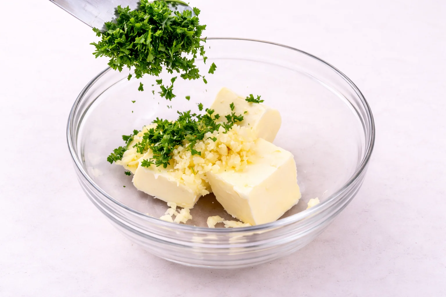 Garlic herb butter ingredients for brushing Buffalo Chicken Sliders