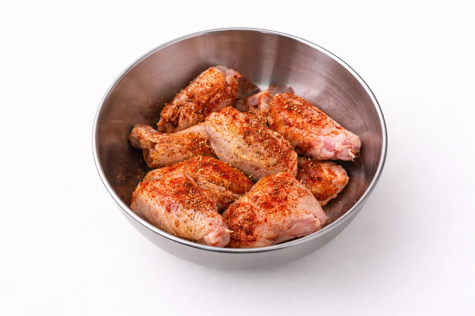 Chicken wings evenly coated in seasoning before air frying