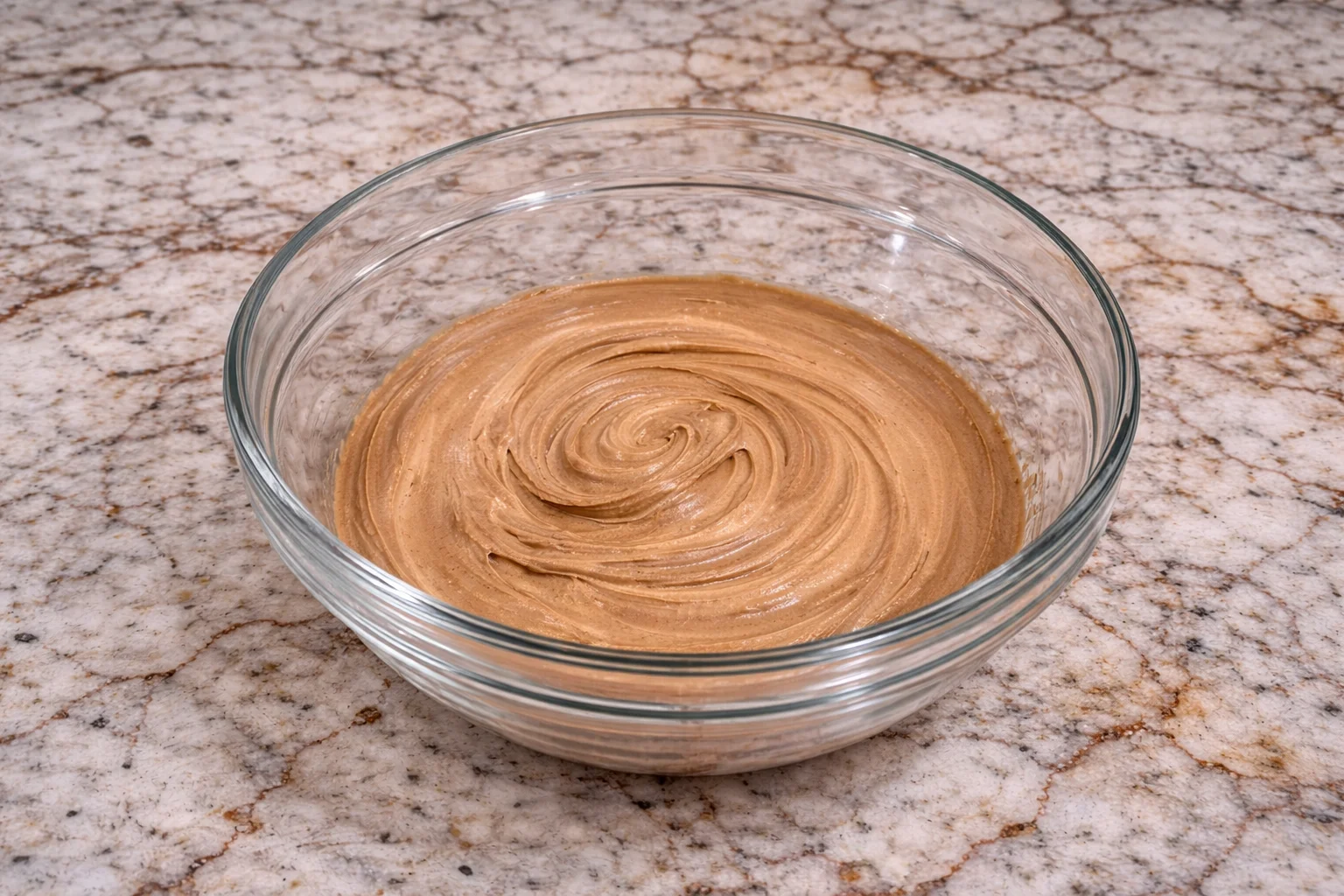 Whisking beef cone sauce in a glass bowl until smooth and creamy consistency is achieved