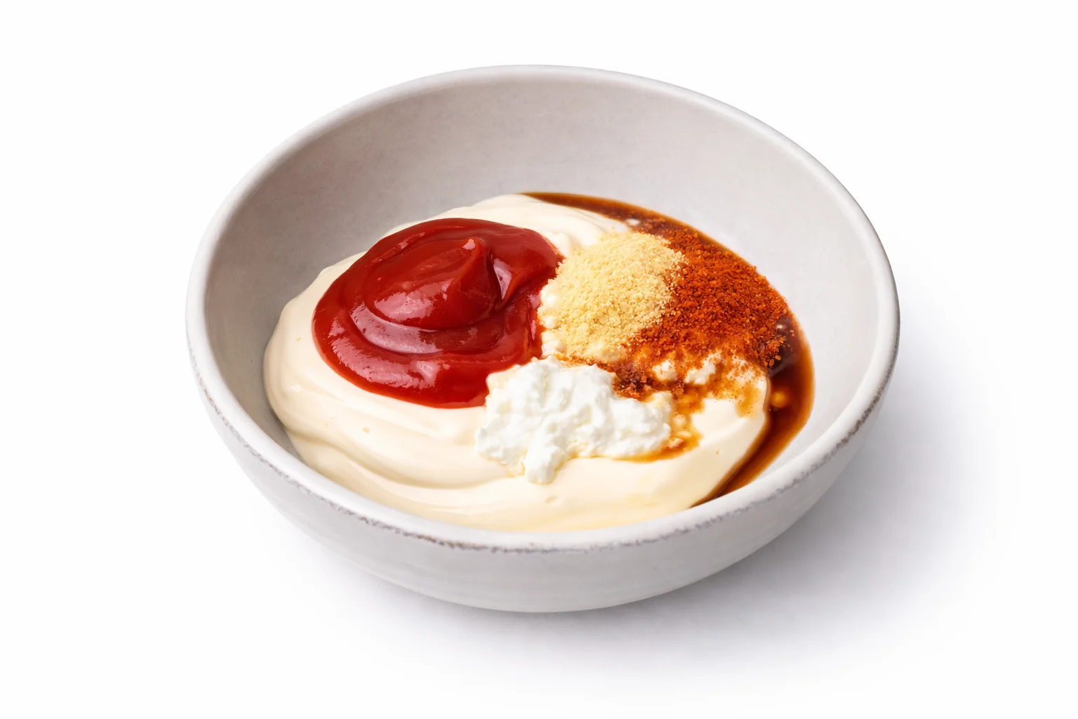 Black pepper sprinkled over the sauce ingredients before mixing.