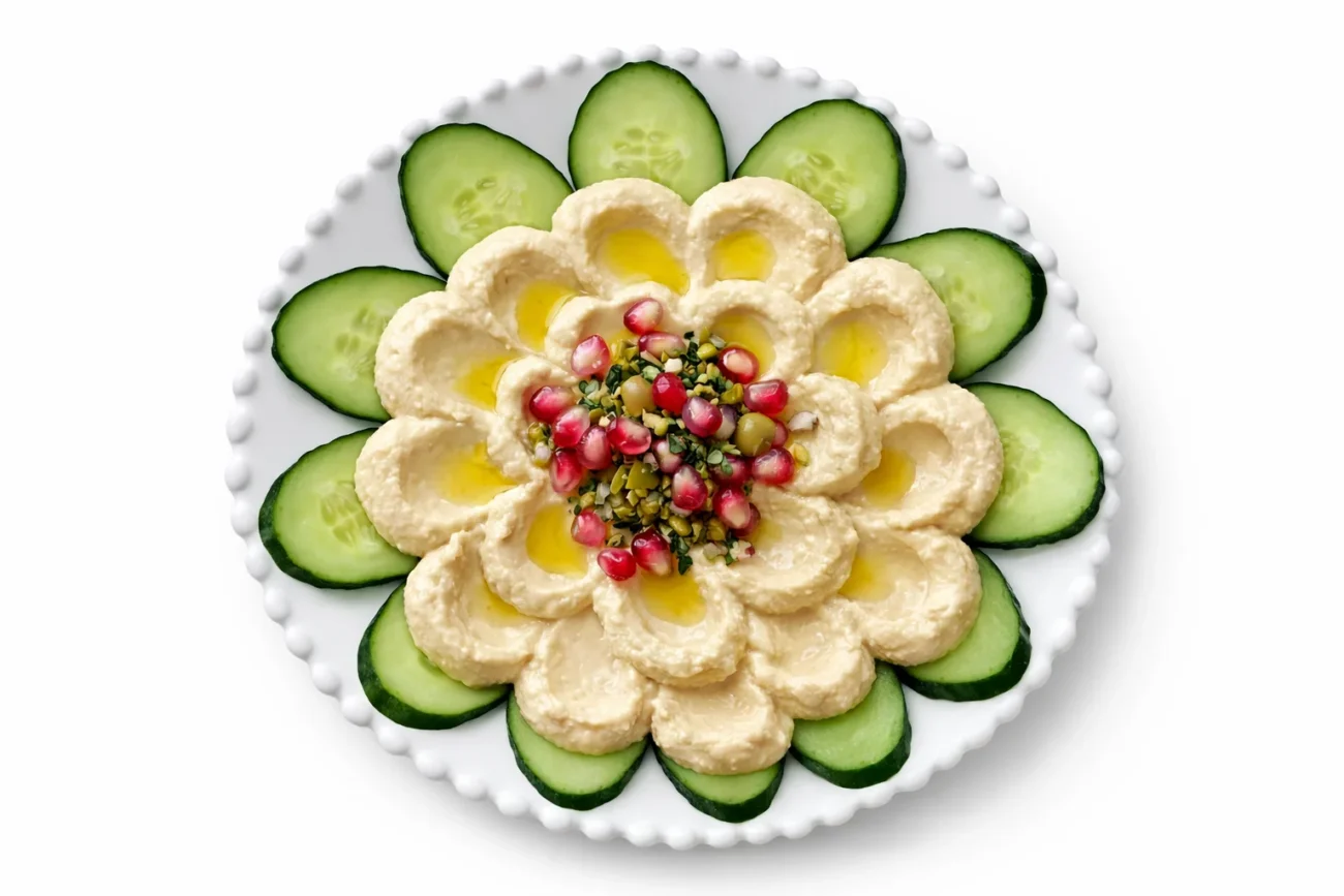 This hummus platter is a simple yet elegant appetizer that comes together in minutes, combining creamy hummus with fresh toppings and a drizzle of olive oil to create a flavorful dish perfect for sharing at gatherings or casual snack tables.