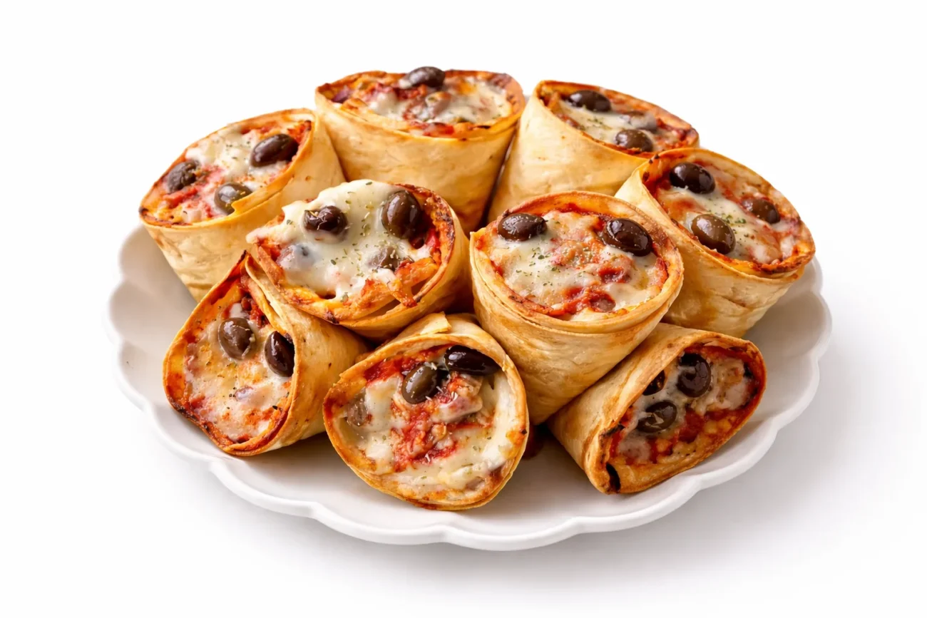 pizza cones recipe crispy homemade tortilla pizza cones filled with melted mozzarella tomato sauce and olives served on a plate