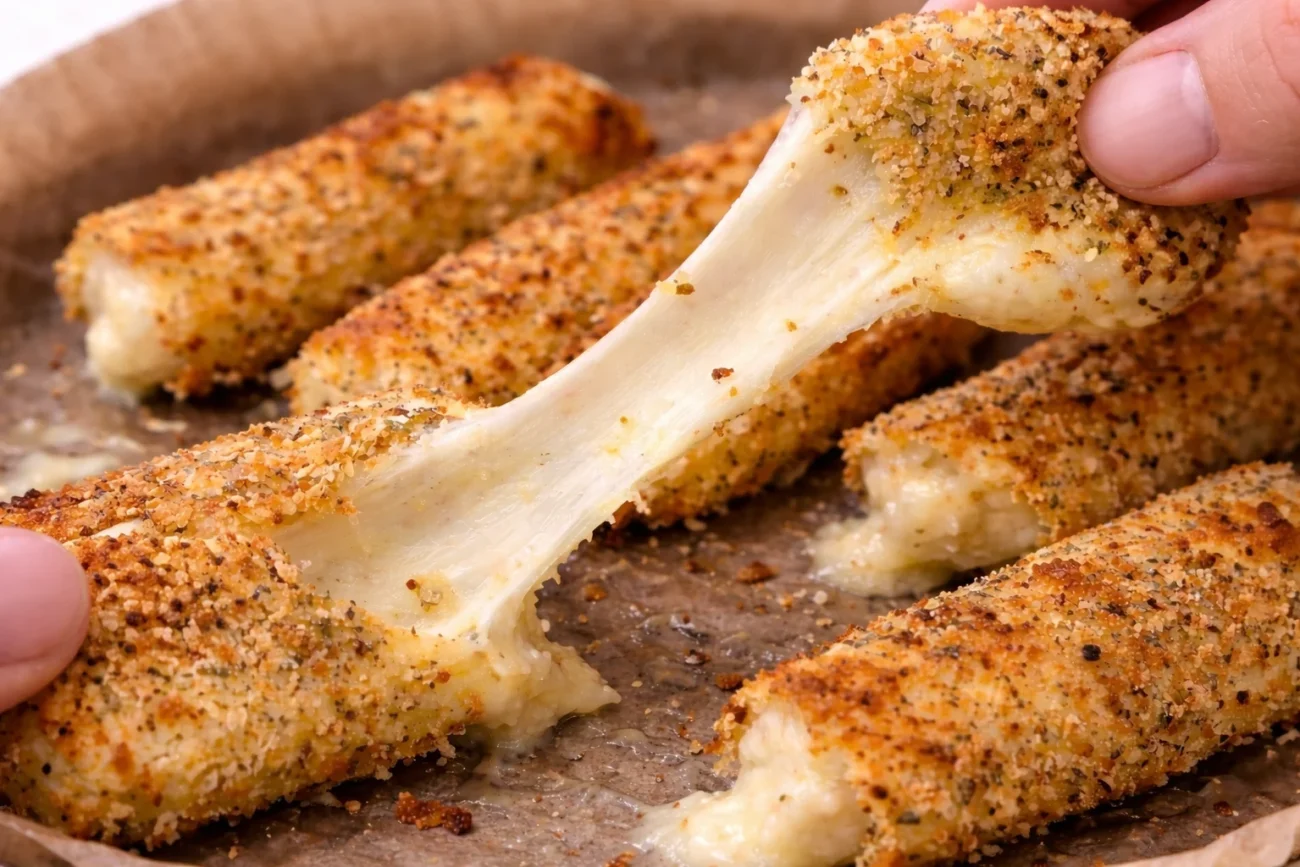 Golden and perfectly crisp on the outside, these Air Fryer Mozzarella Sticks deliver that irresistible cheese pull in every bite. The seasoned breadcrumb coating turns beautifully crunchy in the air fryer while the inside stays hot, creamy, and perfectly melted. This is the kind of appetizer that disappears fast at the table.