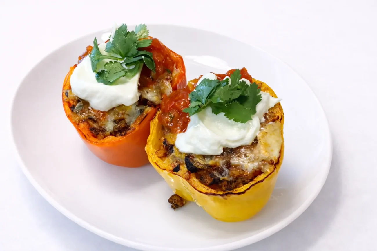 easy stuffed peppers with ground beef rice and melted cheese
