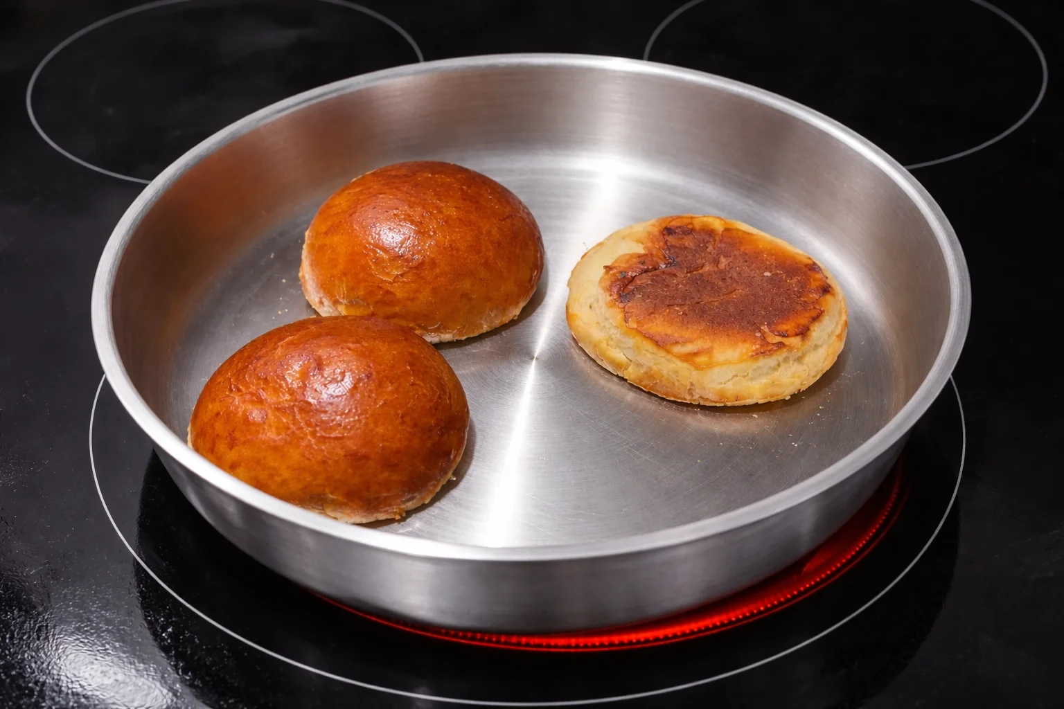 Slider buns lightly toasted in a pan