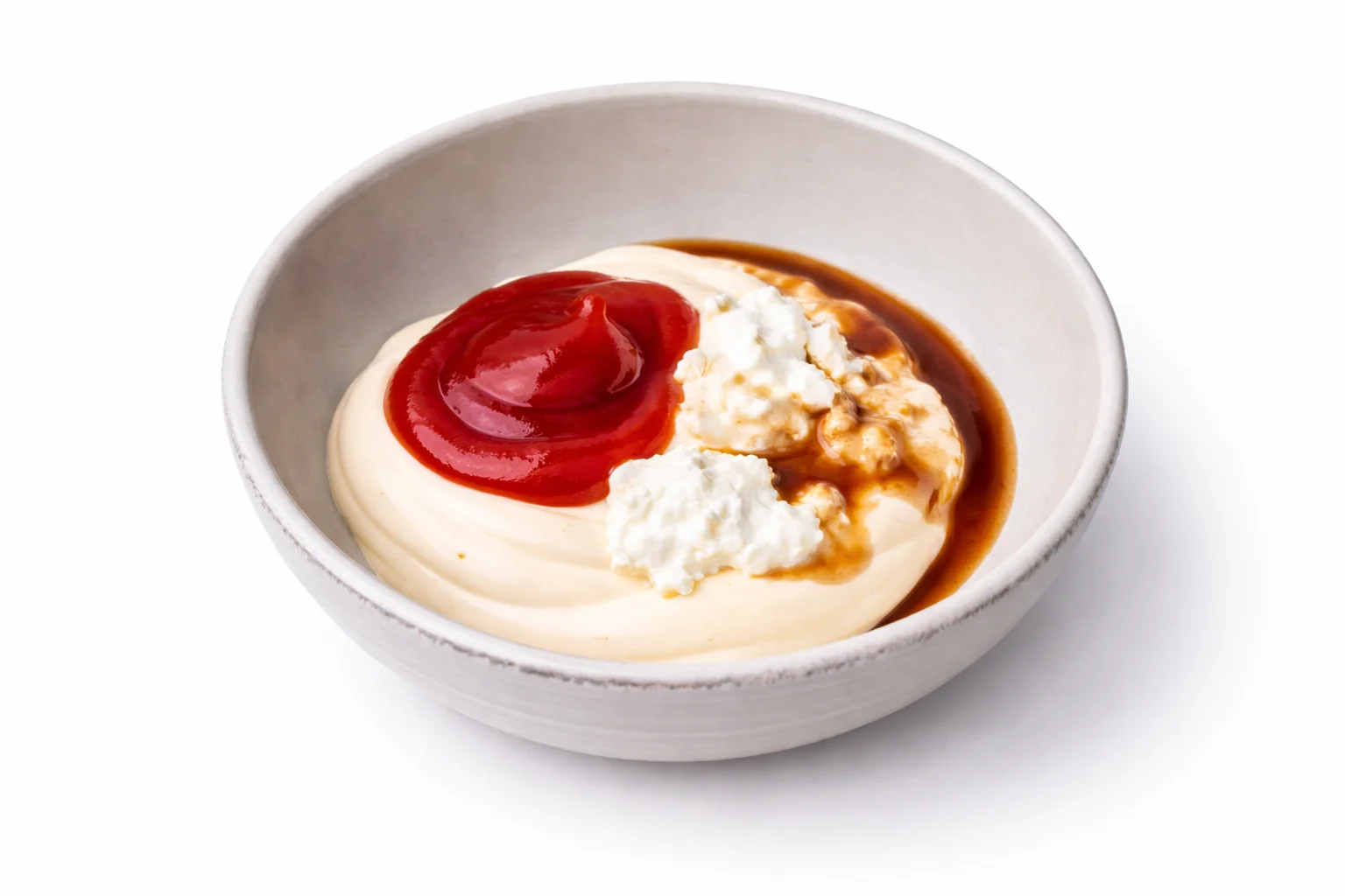 Worcestershire sauce added to the mayonnaise, yogurt, and ketchup mixture in a bowl.