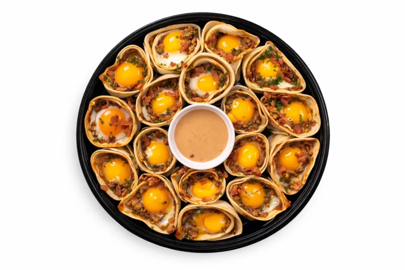 Crispy Breakfast Tortilla Cones with Eggs, Sausage & Bacon