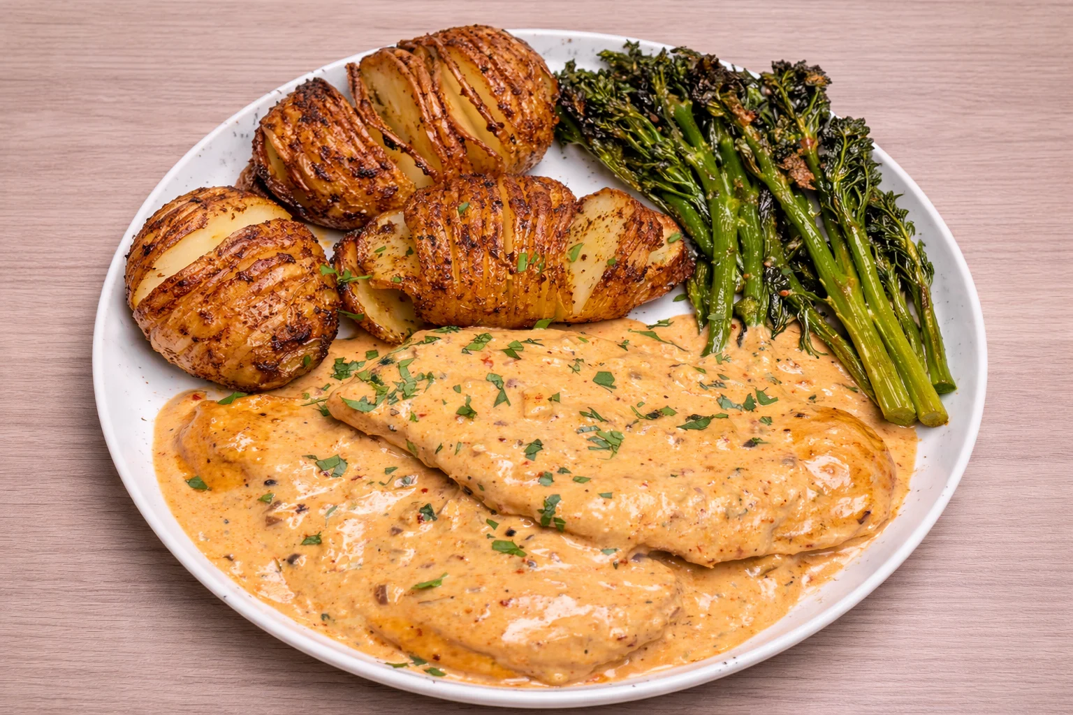 Creamy Cajun Chicken with Hasselback Potatoes