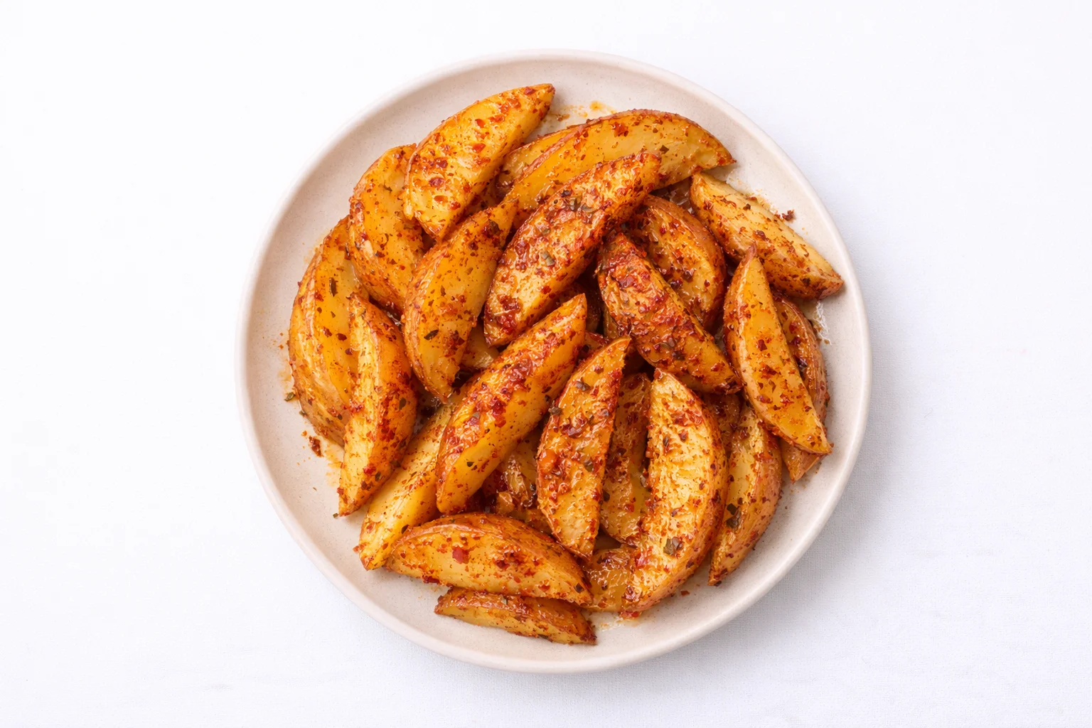 seasoned potato wedges fully coated with garlic parmesan spices