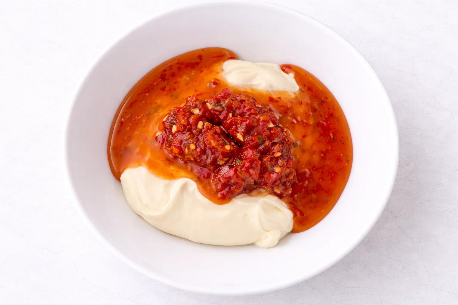 Sweet chili and mayonnaise sauce mixed in a bowl